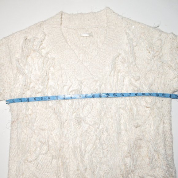 By Anthropologie Fringed Pullover Sweater Ivory White w/ Shimmer - Medium. - Picture 9 of 16